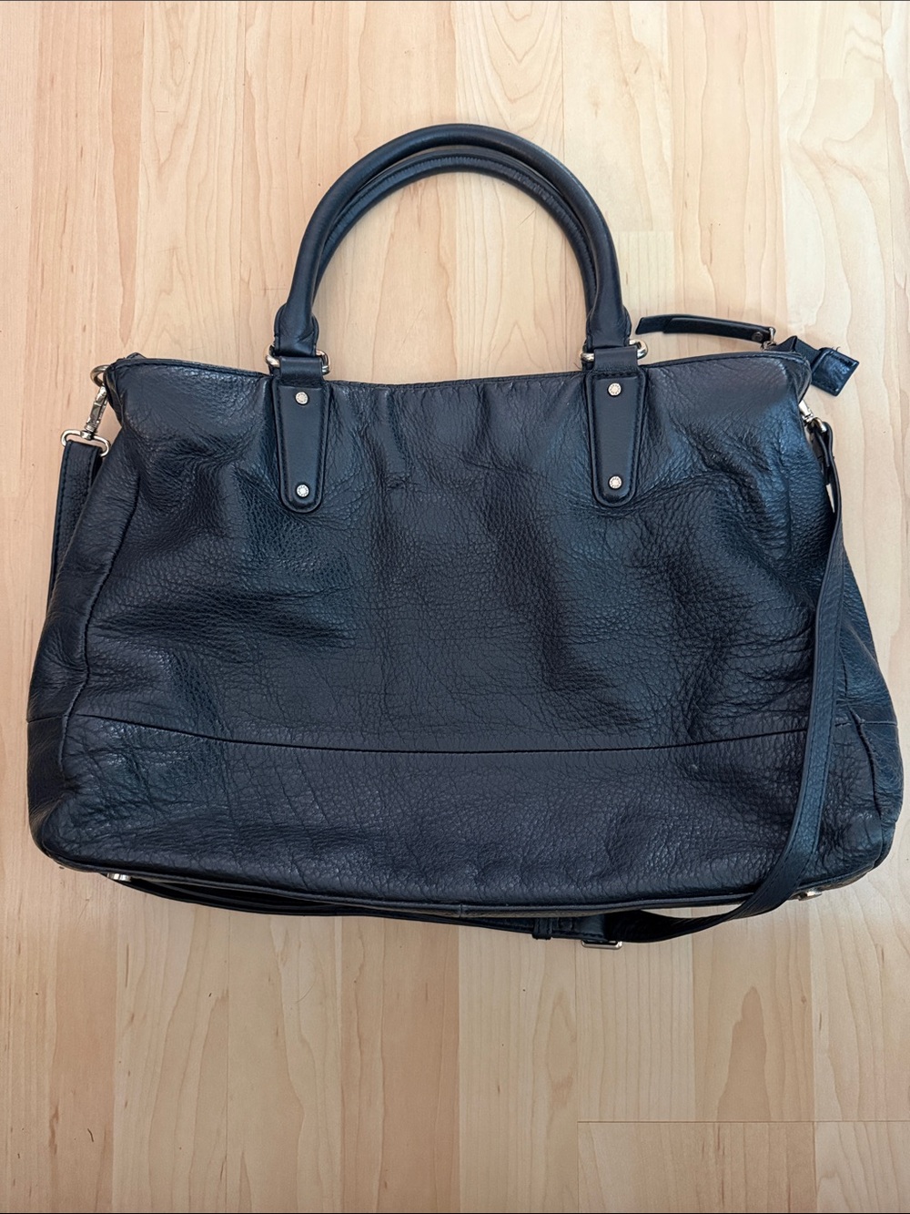 Danier Genuine Black Leather Tote Bag with Adjustable Strap